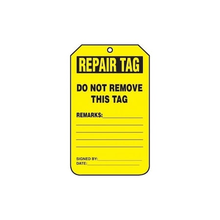 Accuform Safety Tags, REPAIR TAG DO NOT REMOVE, 5.75in x 3.25in, RP-Plastic, 5PK TRS246PTM